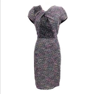 Jason Wu twist front black pink colorful tweed midi dress